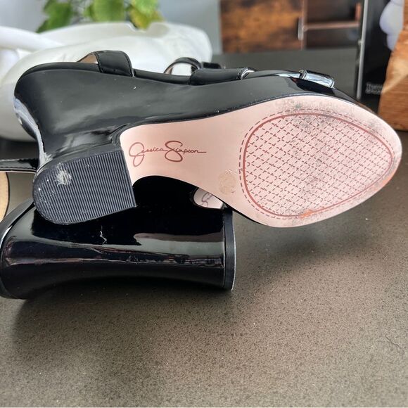 Jessica Simpson Black Patent Leather Wedge Sandals 7.5M - Picture 6 of 6